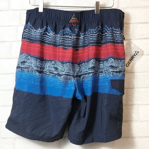 Gerry Cargo Swim Trunks 9" Board Shorts Men's Size M Navy Blue Red White - Picture 3 of 3